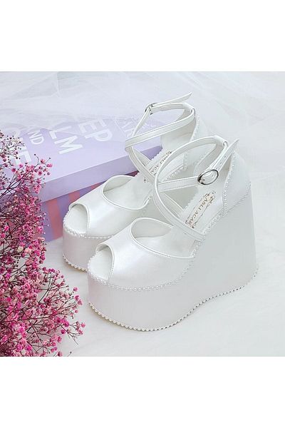 ASLIACAR 15 cm Low Slope Platform Wide Bottom Wedge Heel Very Comfortable Bridal Shoes Aslı Acar