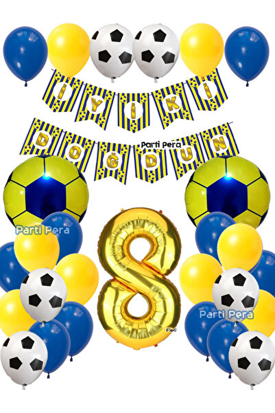 parti pera Sarı Lacivert Pastel Balon Futbol Temalı Doğum Günü Balon Seti Fut...