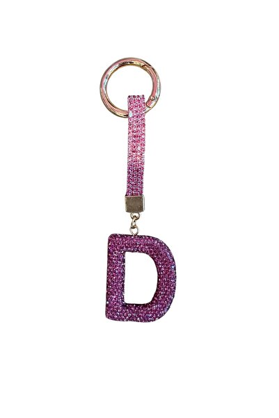 NATUREL D Harfi Pembe Taşlı Anahtarlık Parıltılı Kişisel Aksesuar