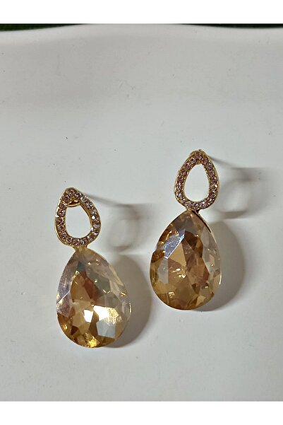 mos&more Bal Rengi Taşlı Damla Gold Kadın Küpe