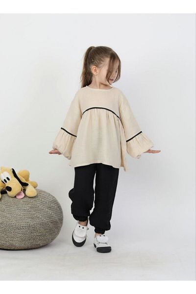 Emilakids Girl's Muslin Fabric Suit with Tie Detail on the Back
