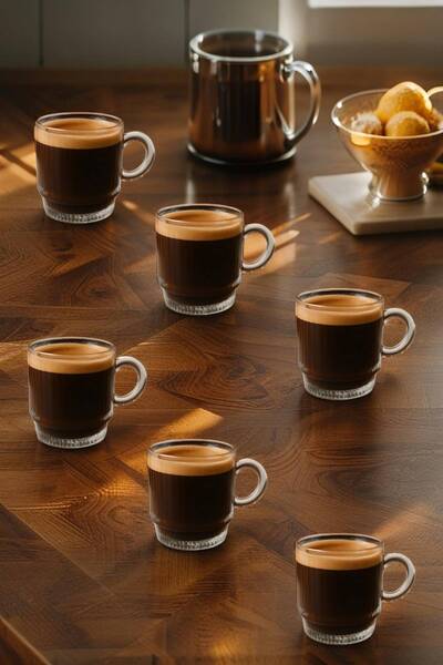 MEDUSHOP 6 Adet Kulplu Çay-Kahve Fincanı Cam Salvador Çizgili ( 1 Adet 160 ML )