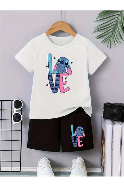 Eysaah Love Printed Girls Premium Tshirt Shorts Set with Crew Neck for Kids