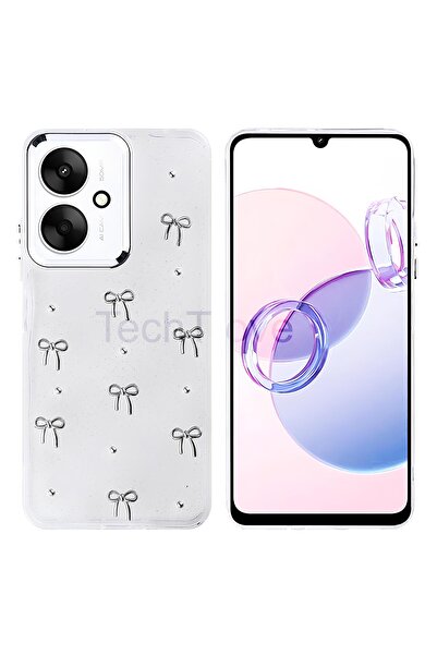 TechTrove Xiaomi Poco C65 Kılıf Kabartmalı Desenli Simli Şeffaf A+ Kalite Kapak