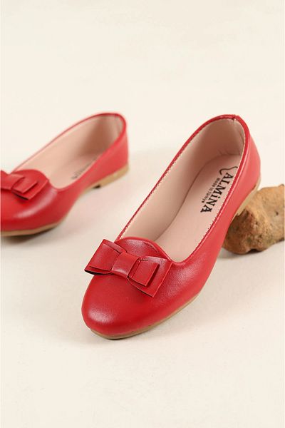 ALMİNA Shoes Girl's Bow Tie Detailed Red Ballerinas