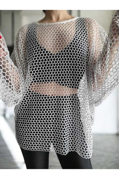 BEBE PLUS Glittery Loose Mesh Blouse