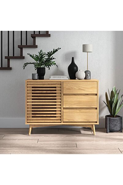 WoodenDecoration01 Ligna Doğal Ahşap Konsol - Kapaklı ve 3 Çekmeceli