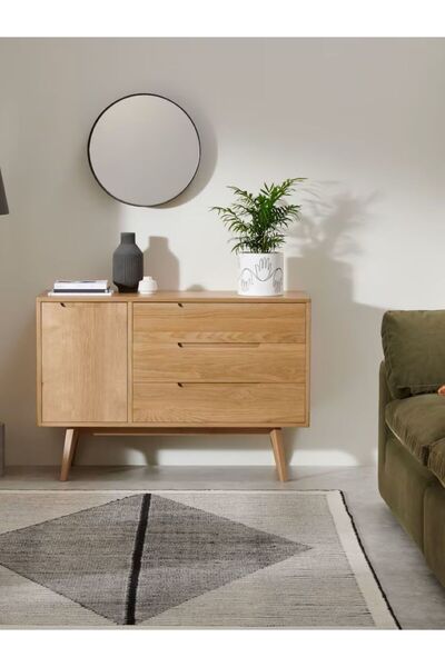 WoodenDecoration01 Luno Modern İskandinav Tarzı Konsol Dolap 3 Çekmece 1 Kapaklı