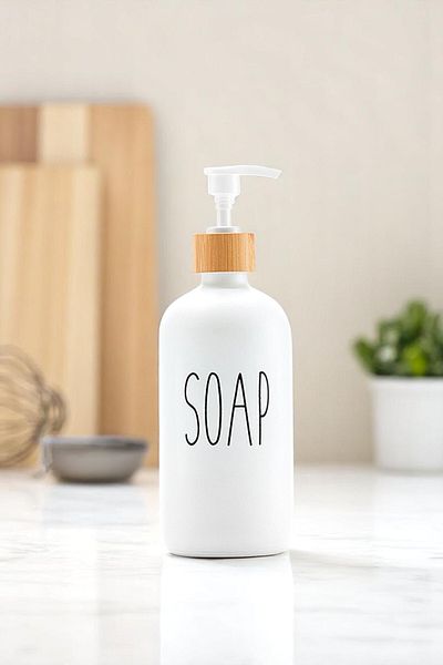 Mirilliahome Γυάλινο Υγρό Σαπουνάκι 500 ml Λευκό Μπουκάλι Σαπουνιού Μπάνιου και Κουζίνας