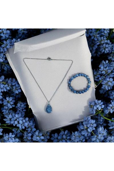 Mithril Club Natural Sodalite Stone Bracelet and Necklace Set