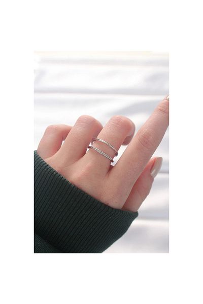 Marsilyan Silver Color Adjustable Ring with 2-Look Waterway Design - Tj-Byk3135