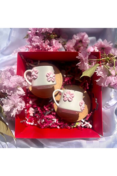 Niveis Kırmızı Hediye Kutulu Kişiye Özel El Yapımı Tasarım Pembe Çiçek Detayl...