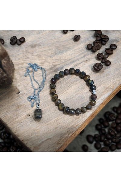 Mithril Club Natural Tiger Eye Bracelet and Necklace Set