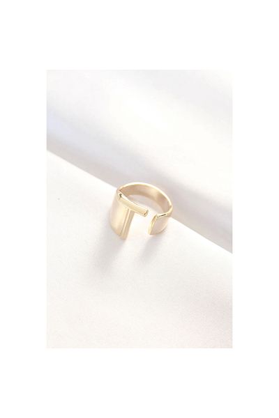 Marsilyan Gold Color Adjustable Ring with Letter t - Tj-Byk3158