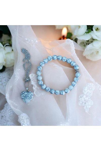 Mithril Club Natural Howlite Stone Bracelet and Necklace Set