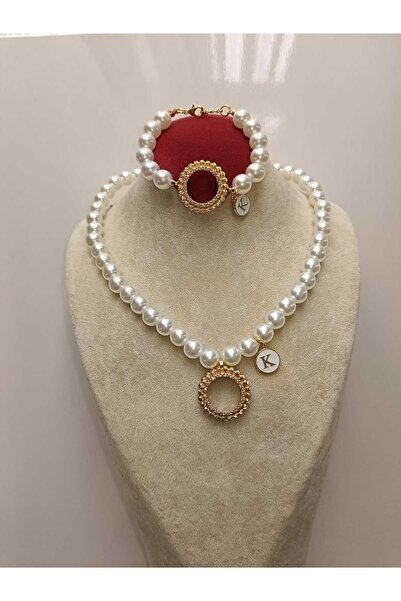 kayalaraksesuar Harf Detaylı Çeyrekli İncili Kolye Çeyrekli Bileklik Set Çeyr...