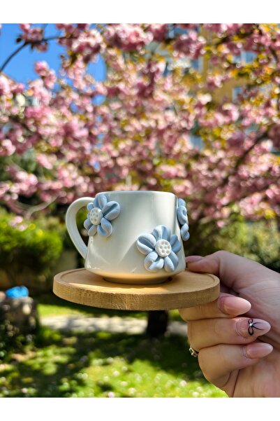 Niveis Kişiye Özel El Yapımı Tasarım Mavi Çiçek Detaylı Hediyelik Porselen Fi...
