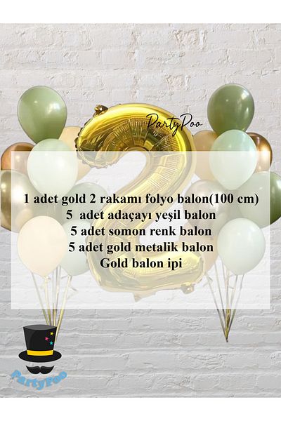 PartyPoo Gold Number Foil Green Balloon Set 15 Birthday Balloon Set
