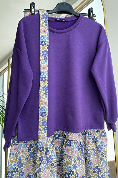 Bold Grup Kadın Kirazca Çiçekli Kat Kat Etek Bluz Kuşaklı İkili Takım