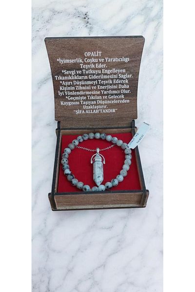Mithril Club Natural Opalite Stone Bracelet and Necklace Set