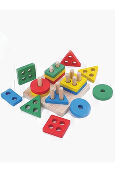 TİME Wooden Geometric Shape Toy Set 4-Peg Educational Board