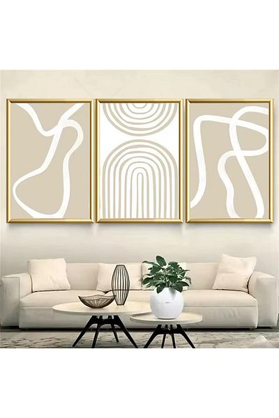 Linacci 3-Piece Gold Metal Frame Beige Bohemian Real Glass Table Set