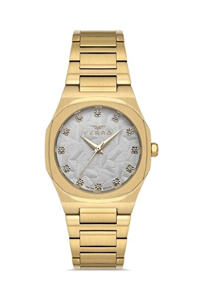 FERRO Sarı Çelik Kordon Kadın Kol Saati FL40128A-B 3ATM Su Geçirmez 2 Yıl Garantili HediyePaketli