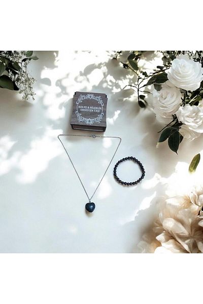 Mithril Club Natural Obsidian Stone Bracelet and Necklace Set