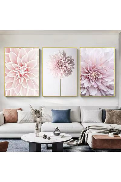 Linacci 3 Piece Gold Metal Frame Pink Flower Real Glass Table Set