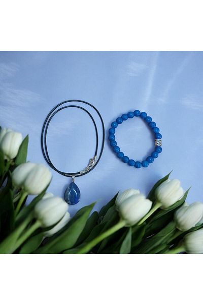 Mithril Club Natural Lapis Lazuli Stone Bracelet and Necklace Set