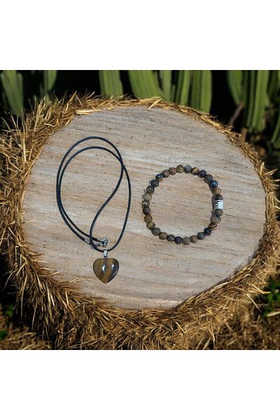 Mithril Club Natural Tiger Eye Bracelet and Necklace Set