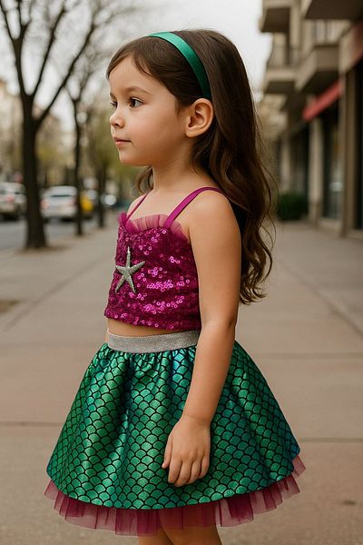 SIRRI Girl's Mermaid Costume Shiny Sequin and Sequin Special Design Dress (3-8 Years)