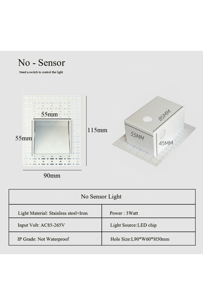 Choice WHITE 3W Warm White 3000K 115mm No Sensor Embedded Frameless LED Step&Stair Wall Lamps 3W Motion Sen
