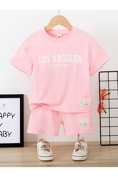 VESTIR BIEN Set pentru copii Los Angeles, imprimat, roz, 100% bumbac