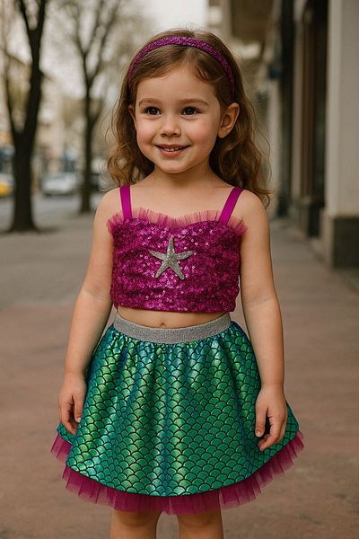 SIRRI Girl's Mermaid Costume Shiny Sequin and Sequin Special Design Dress (3-8 Years)