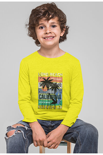 Bubuga تي شيرت للأولاد بأكمام طويلة مطبوع عليه كاليفورنيا 100% قطن