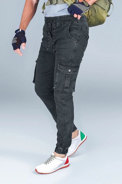 modacix Gray Drawstring Jogger Pants - Lycra, Adjustable Elastic Waist Men's Cargo Pants