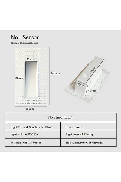 Choice White 3w Warm White 3000k 160mm No Sensor Embedded Frameless Led Step&stair Wall Lamps 3w Motion Sen