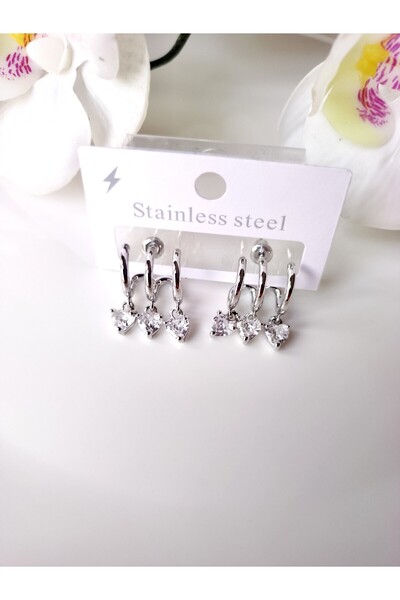 RENGİRENGARENK Paslanmaz Çelik Zirkon Taşlı Çoklu Görünümlü Damla Küpe