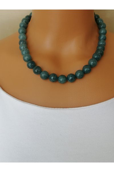 LemaStone Natural Stone Necklace; 12 mm Facet Blue Ceyt Quartz Stone