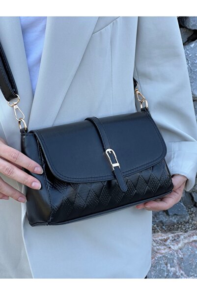 zetus Patterned Stylish Adjustable Strap Black Women's Handbag and Shoulder Bag