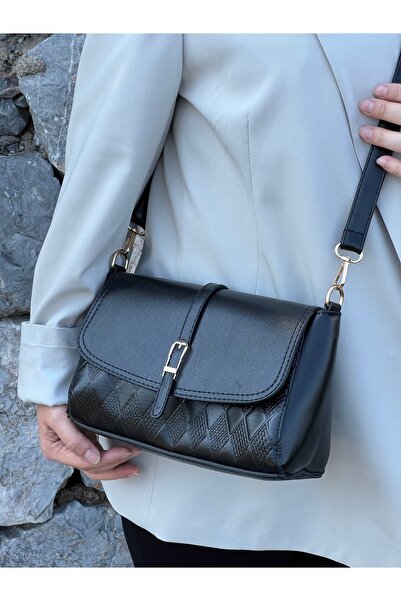 zetus Patterned Stylish Adjustable Strap Black Women's Handbag and Shoulder Bag