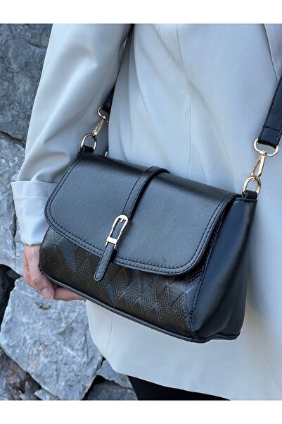 zetus Patterned Stylish Adjustable Strap Black Women's Handbag and Shoulder Bag