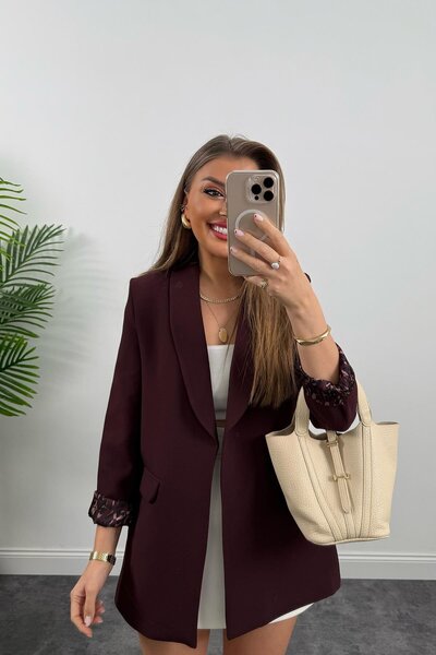 Lin Collection Premium Quality Leopard Lined Double Fabric Blazer Jacket Plum...