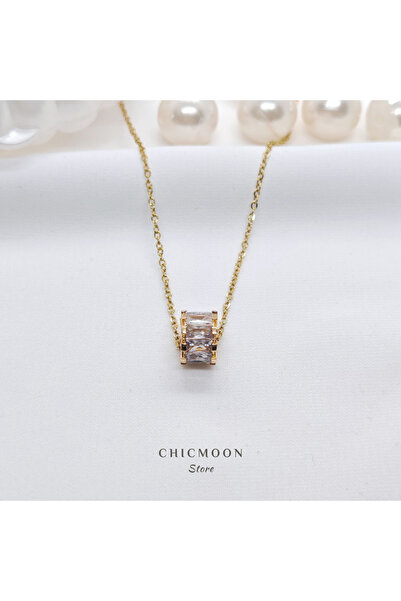 CHICMOON STORE Gold Color Stone Steel Cylinder Necklace
