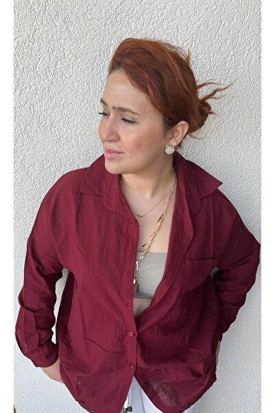 Tugem قميص كتان فلام بورجوندي