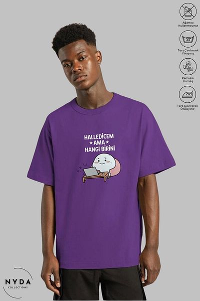 Nyda Collections Unisex Crew Neck Halledicem αλλά ποιο τυπωμένο βαμβακερό μπλουζάκι με κοντό μανίκι