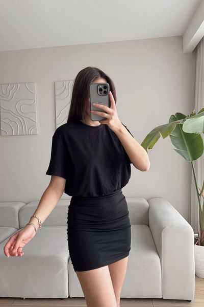 MOZENA Gathered Skirt Mini Dress