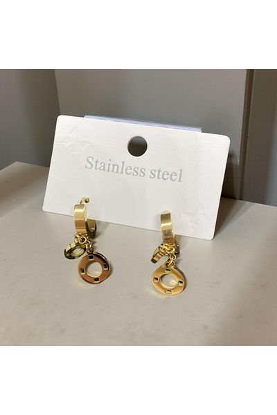 FM Modern Gold Color Circle Design 316L Steel Earrings Finished with Stylish Details