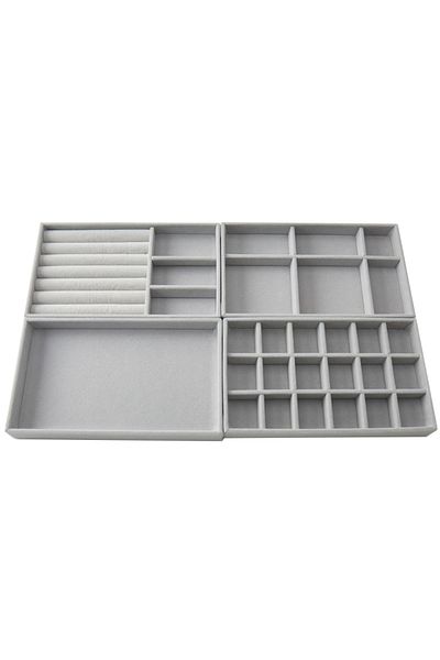 Choice Gray 4-piece set 4pcs Hot Sales Fashion Portable Velvet Jewelry Ring Jewelry Display Organizer Box T